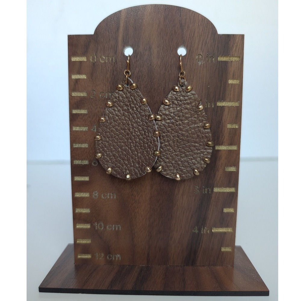 Boho Teardrop Earring Bundle Bronze Metallic Faux Leather & Triple Layer Metal - Picture 5 of 5